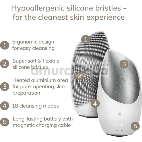Ультразвуковая щетка для лица Geske Sonic Thermo Facial Brush 6 in 1, белая