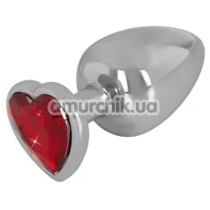 Анальная пробка с красным кристаллом Diamond Anal Plug Large, серебряная - Фото №1