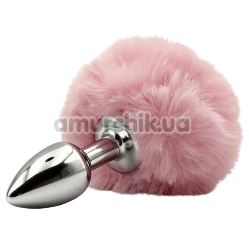 Анальна пробка з рожевим хвостиком DS Fetish Metal Plug With Bunny Tail, срібна