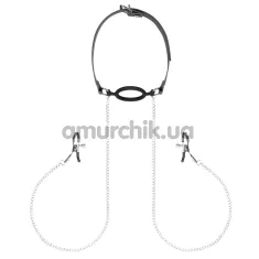 Зажимы для сосков с кляпом Bedroom Fantasies Nipple Clamps & Gag Ring Adjustable, серебряные - Фото №1