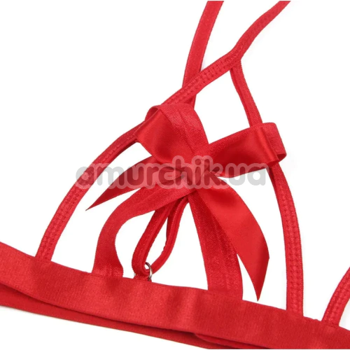Комплект Star Night Bowknot Sexy Babydoll Lingerie Set, красный: бюстгальтер + трусики-стринги + наручники