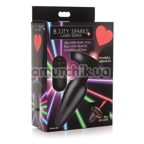 Анальная пробка с вибрацией Booty Sparks 28X Laser Heart Anal Plug With Remote Control Medium, черная