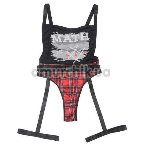 Костюм студентки Star Night Sexy Student Bodysuit Costume Set, черно-красный: боди + гартеры