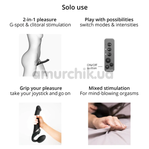 Безремневой страпон с вибрацией Strap-On-Me Multi Orgasm Bendable Strap-On M, черный