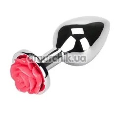 Анальна пробка з малиновою трояндочкою Loveshop Flower, срібна - Фото №1