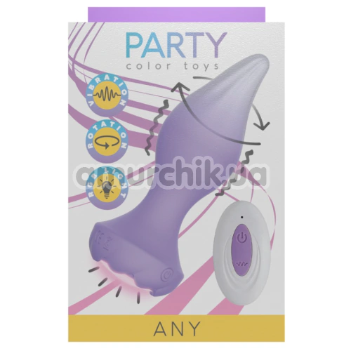 Анальная пробка с вибрацией и ротацией Party Color Toys Any, сиреневая