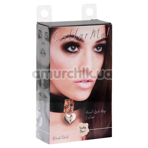 Нашийник з золотим замочком Kinky Diva Collar Me! Heart-Lock-Key Collar, чорний