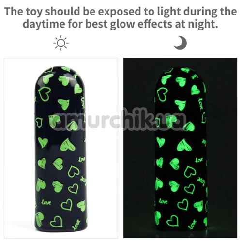 Кліторальний вібратор Heart Massager Glow In The Dark, чорний