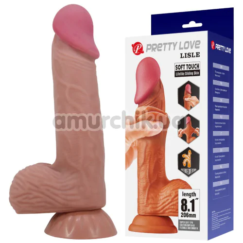 Фалоімітатор Pretty Love Sliding Skin Lisle 8.1, коричневий