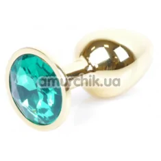 Анальна пробка з зеленим кристалом Exclusivity Jewellery Gold Plug, золота - Фото №1