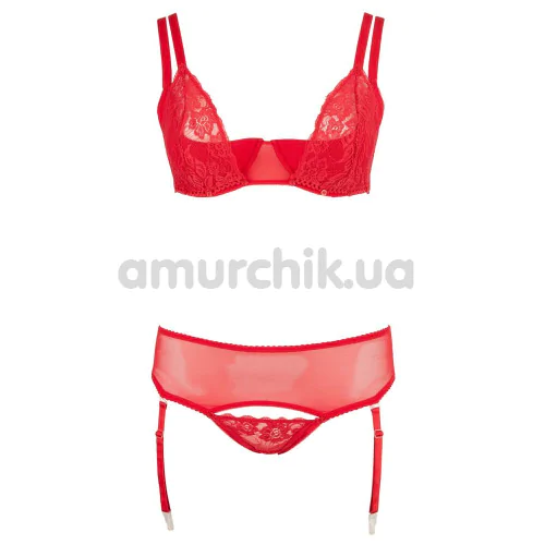Комплект Cottelli Lingerie Set 221263334, красный: бюстгальтер + трусики с подвязками для чулок