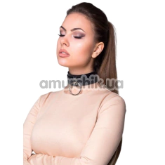 Ошейник BDSM Collar with Large Metal Ring O, черный - Фото №1