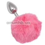 Анальная пробка с розовым хвостиком Running Wild Pink Bunny Tail, серебряная - Фото №1