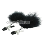 Зажимы для сосков с черными перышками Pon Nipples Clamps, серебряные - Фото №1