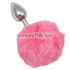 Анальная пробка с розовым хвостиком Running Wild Pink Bunny Tail, серебряная - Фото №1
