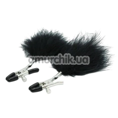 Затискачі для сосків з чорним пір'ячком Pon Nipples Clamps, срібні - Фото №1