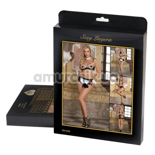 Костюм покоївки Star Night Maid Lace Open Set, чорно-білий: бюстгальтер + трусики + чокер + манжети