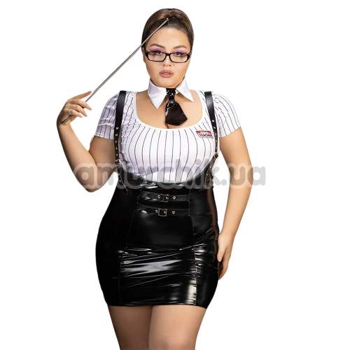 Костюм учительки JSY Sexy Lingerie P61125, чорно-білий: топ + спідниця + краватка + трусики-стрінги + окуляри + указка