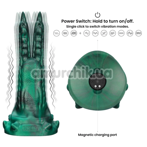 Двойной вибратор Double-Claw Savage Charm, зеленый