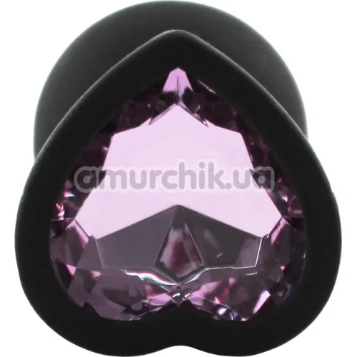 Анальная пробка со светло-розовым кристаллом Silicone Jewelled Butt Plug Heart Small, черная