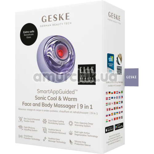 Ультразвуковий масажер для обличчя та тіла Geske Sonic Cool & Warm Face and Body Massager 9 in 1, бузковий
