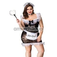 Костюм горничной JSY Sexy Lingerie 8358, черный: платье + фартук + чокер + головной убор + метелка - Фото №1