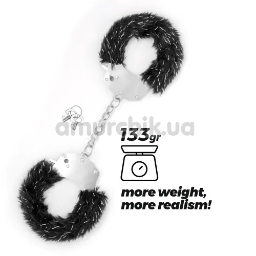 Наручники з чорним хутром Crushious Spangle, срібні