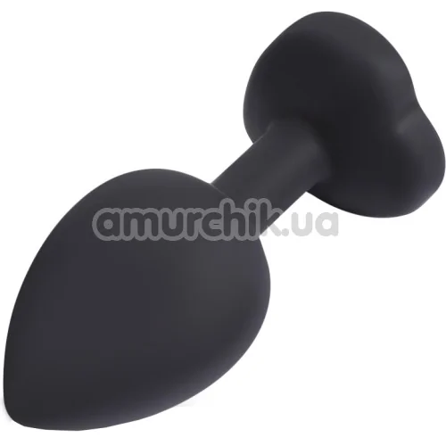 Анальная пробка со светло-розовым кристаллом Silicone Jewelled Butt Plug Heart Small, черная