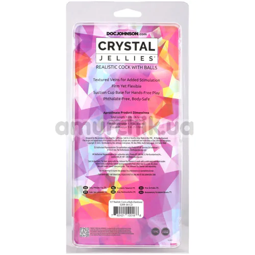 Фалоімітатор Doc Johnson Crystal Jellies Realistic Cock With Balls 9.5, мультикольоровий