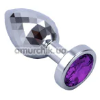 Анальная пробка с фиолетовым кристаллом Seamless Butt Plug Starting Medium, серебряная - Фото №1