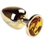 Анальная пробка с желтым кристаллом SWAROVSKI Gold Citrine Big, золотая - Фото №1