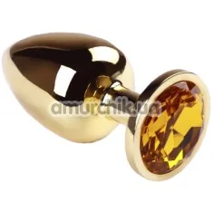 Анальна пробка з жовтим кристалом SWAROVSKI Gold Citrine Big, золота - Фото №1