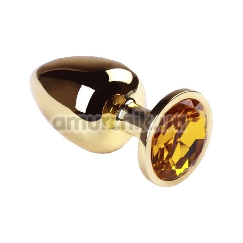 Анальная пробка с желтым кристаллом SWAROVSKI Gold Citrine Big, золотая