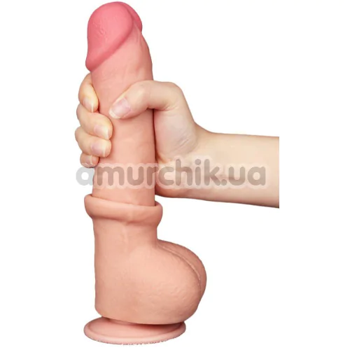 Фаллоимитатор Sliding-Skin Dual Layer Dong 9.5 с мошонкой, телесный