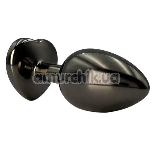 Анальна пробка з яскраво-рожевим кристалом Alume Metal Heart Plug S, чорна