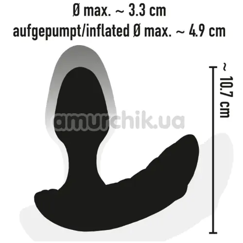Анальна пробка з вібрацією і з голівкою, що збільшується Inflatable + Remote Controlled Butt Plug, чорна