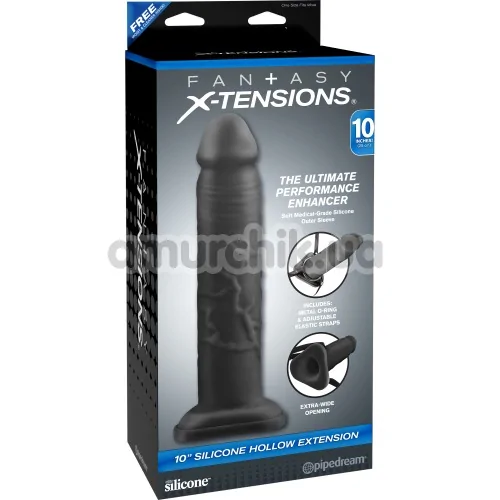 Насадка на пенис Fantasy X-tensions 10 inch Silicone Hollow Extension, черная