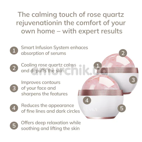 Кульковий масажер для обличчя Geske Rose Quartz Depuffing Sphere 7 in 1, кремовий