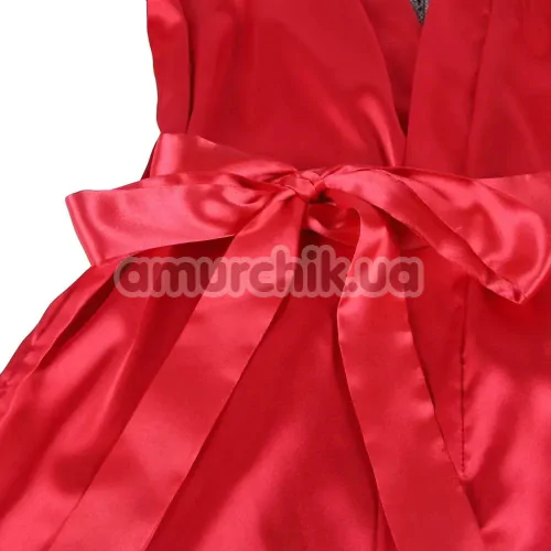 Комплект Star Night Ruth Satin & Lace Long Sleeve Robe, красно-черный: пеньюар + трусики-стринги
