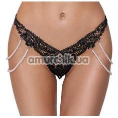 Трусики-стринги кружевные String with Pearl Chains, черные - Фото №1