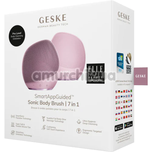 Ультразвуковая щетка для тела Geske Sonic Body Brush 7 in 1, светло-розовая