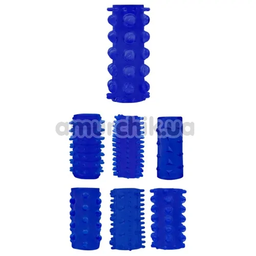 Набір з 7 насадок на пеніс Get Lock Penis Sleeve Kits, синій - Фото №1