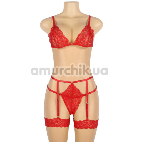 Комплект Star Night Bra Garter Belt, червоний: бюстгальтер + трусики з гартерами