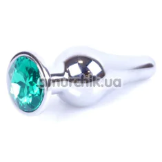 Анальна пробка з зеленим кристалом Exclusivity Jewellery Silver Plug Long, срібна - Фото №1