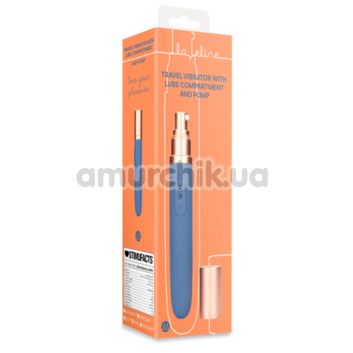 Вибратор с емкостью для лубиканта Loveline Travel Vibrator With Lube Compartment And Pump, синий