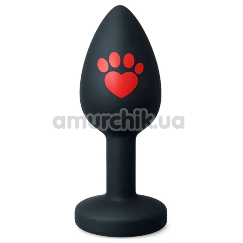 Анальная пробка с прозрачным кристаллом Alume Silicone Heart Paw Plug S, черная