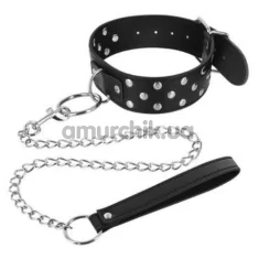 Ошейник с поводком Fetish Tentation Choker Rivets and Leash, чёрный - Фото №1