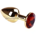 Анальная пробка с красным кристаллом SWAROVSKI Gold Ruby Small, золотая - Фото №1