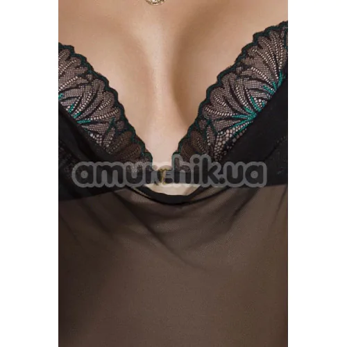 Комплект Passion Free Your Senses Deliena Chemise, чорний: пеньюар + трусики-стрінги