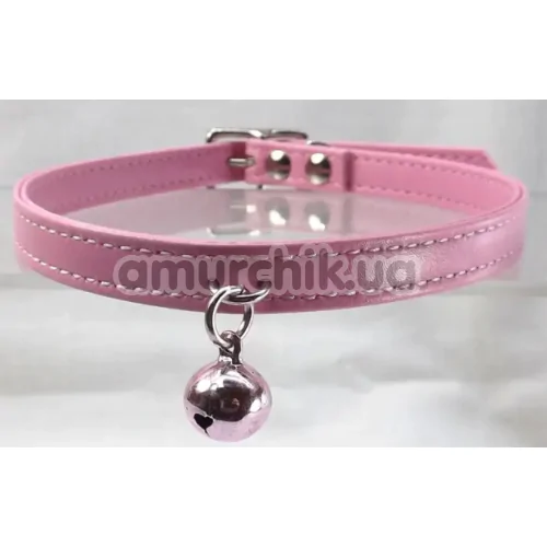 Нашийник з дзвіночком DS Fetish Leather Collar With Bell, рожевий